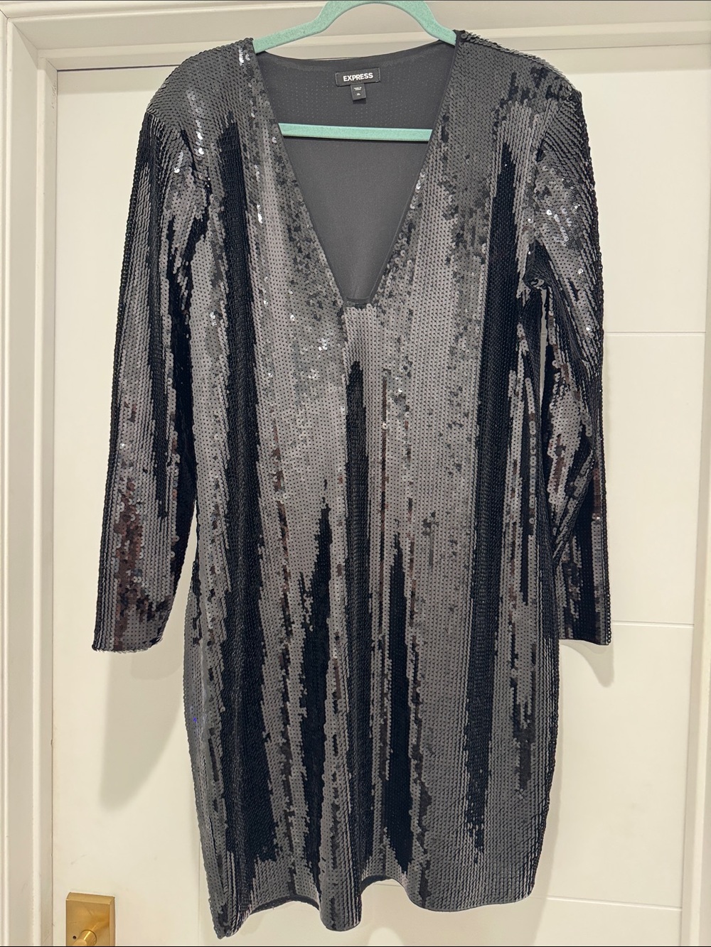 Express Black Sequin V-Neck Dress with Long Sleeves